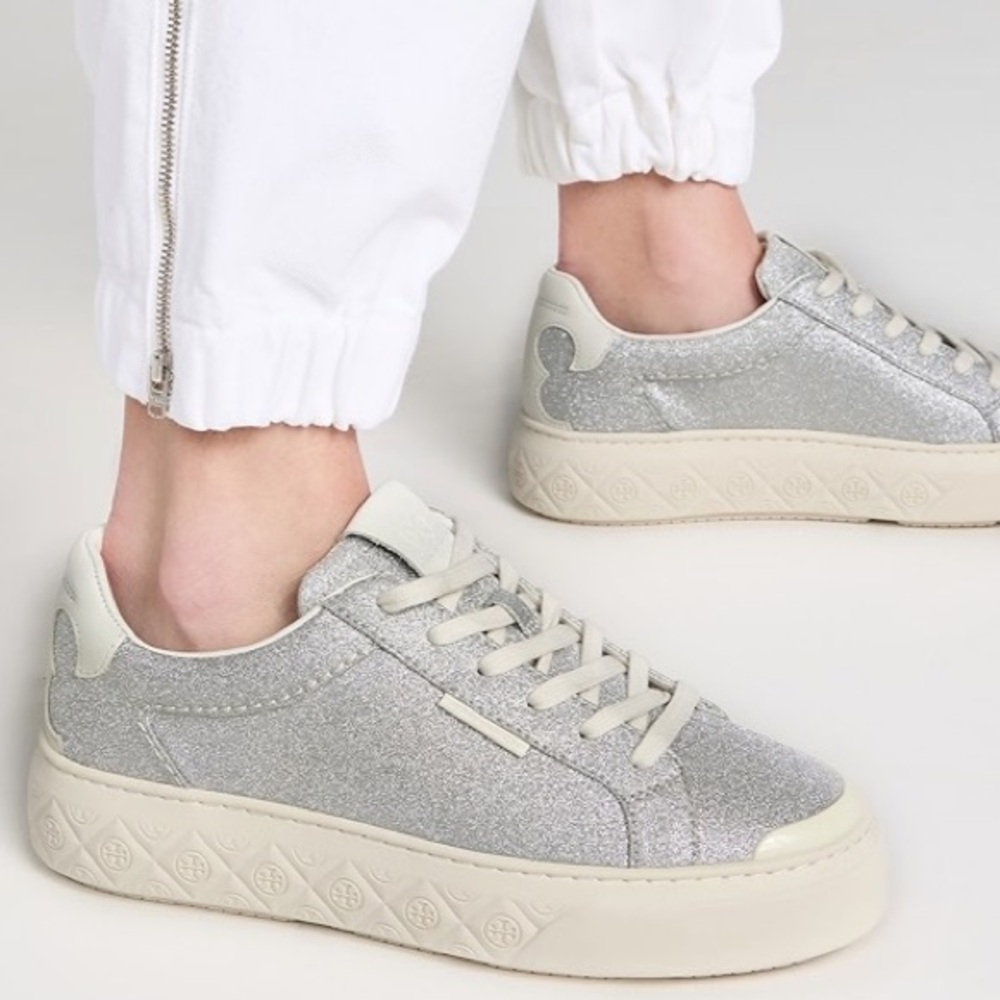 Tory Burch Lady Bug Glitter Sneaker in Silver Glitter/Blanc